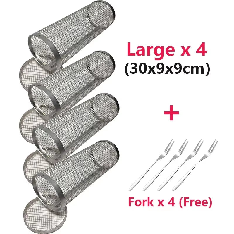 Rolling Bbq Basket- Greatest Grilling Basket Ever, round Stainless Steel Grill Mesh, Camping Barbecue Rack for Vegetables,Fish