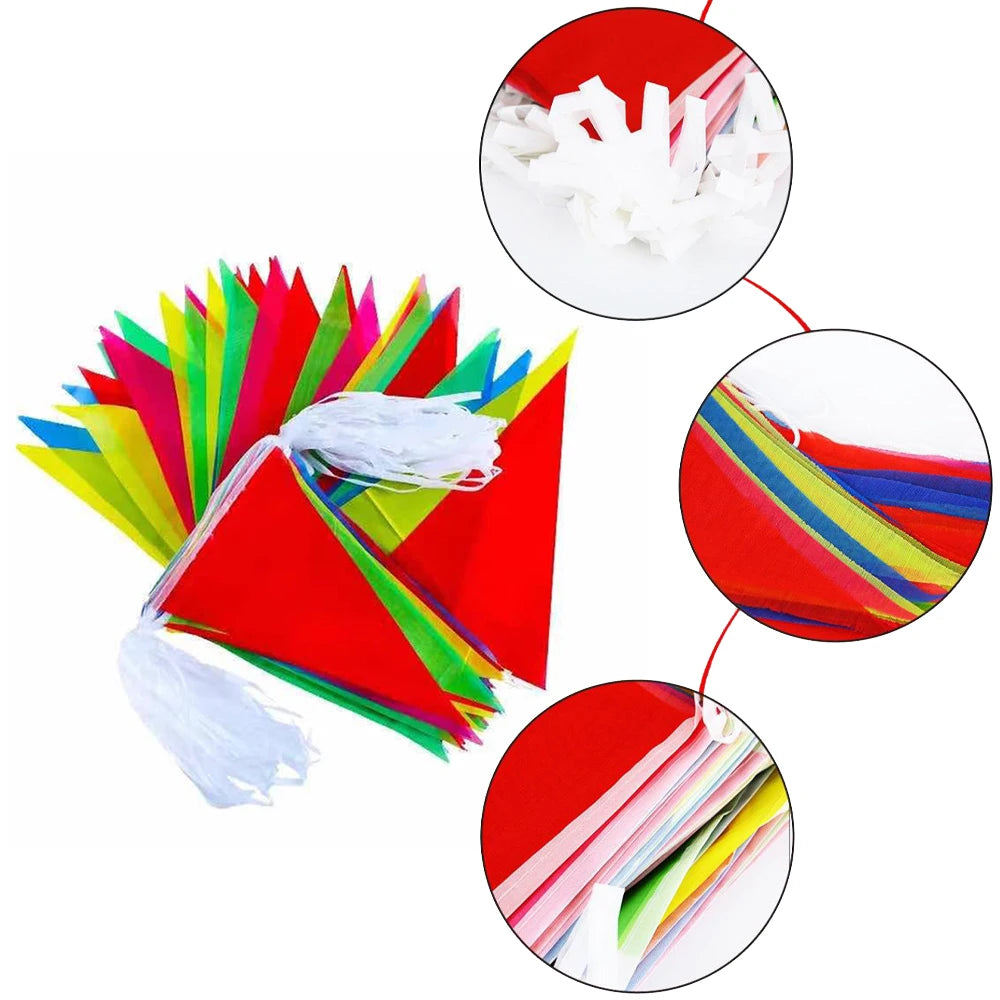 100PCS Colorful Flags Triangular String Flags, Outdoor Opening Festival Celebration, Wedding Thickened Rope Party