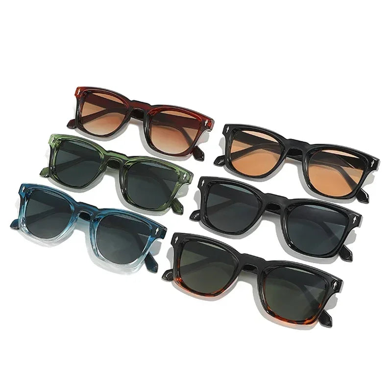 Retro Rivets Square Sunglasses Women Fashion Gradient Shades UV400 Men Green Black Sun Glasses