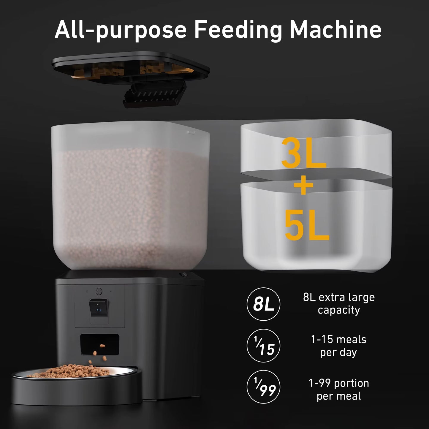 8L Automatic Cat Feeder with 1080P Camera Video 5G Wifi Cat Food Dispenser Pet Smart Voice Recorder Tuya APP Pet Auto Feeder