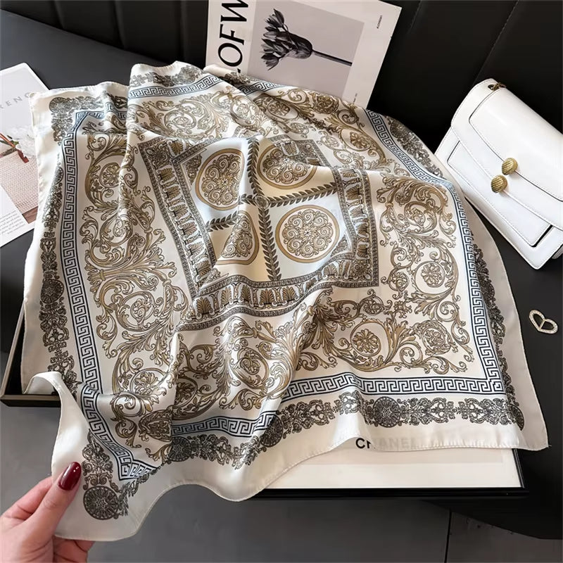 2025 New Fashion 70X70Cmprinted Women'S Scarf Pashmina Silk Scarf Square Shawl Decorative Headband Neck Luxury Design Bandana