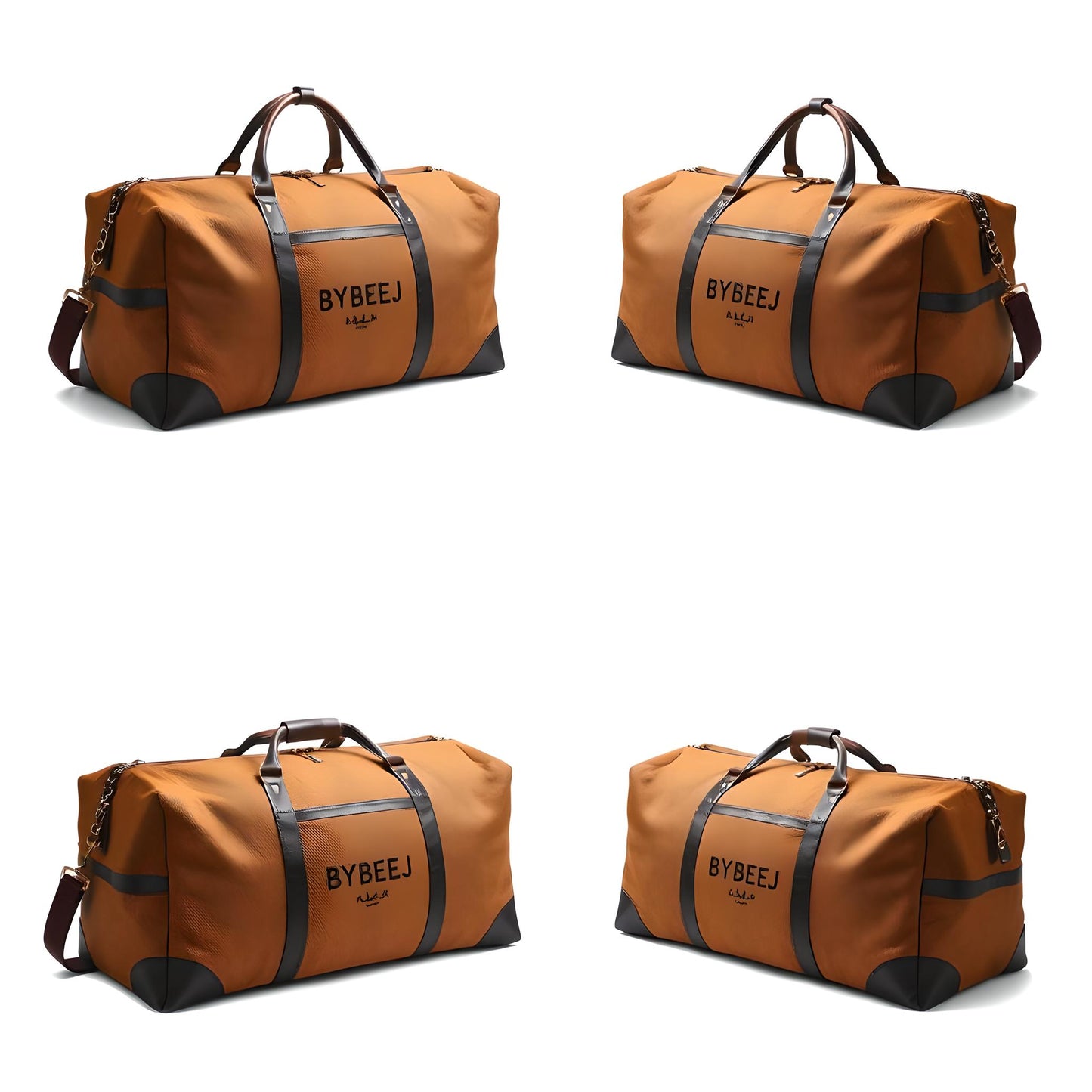 BYBEEJ 58L Travel Duffle Bag – Leather Weekender & Overnight Bag for Men, Durable & Spacious (Caramel Brown)