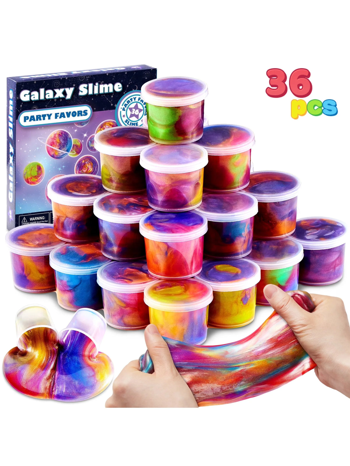 Joyfy 36-Piece Galaxy Slime Cup Party Favors - Stretchy, Non-Sticky, Safe for Classroom Rewards and Birthday Celebrations