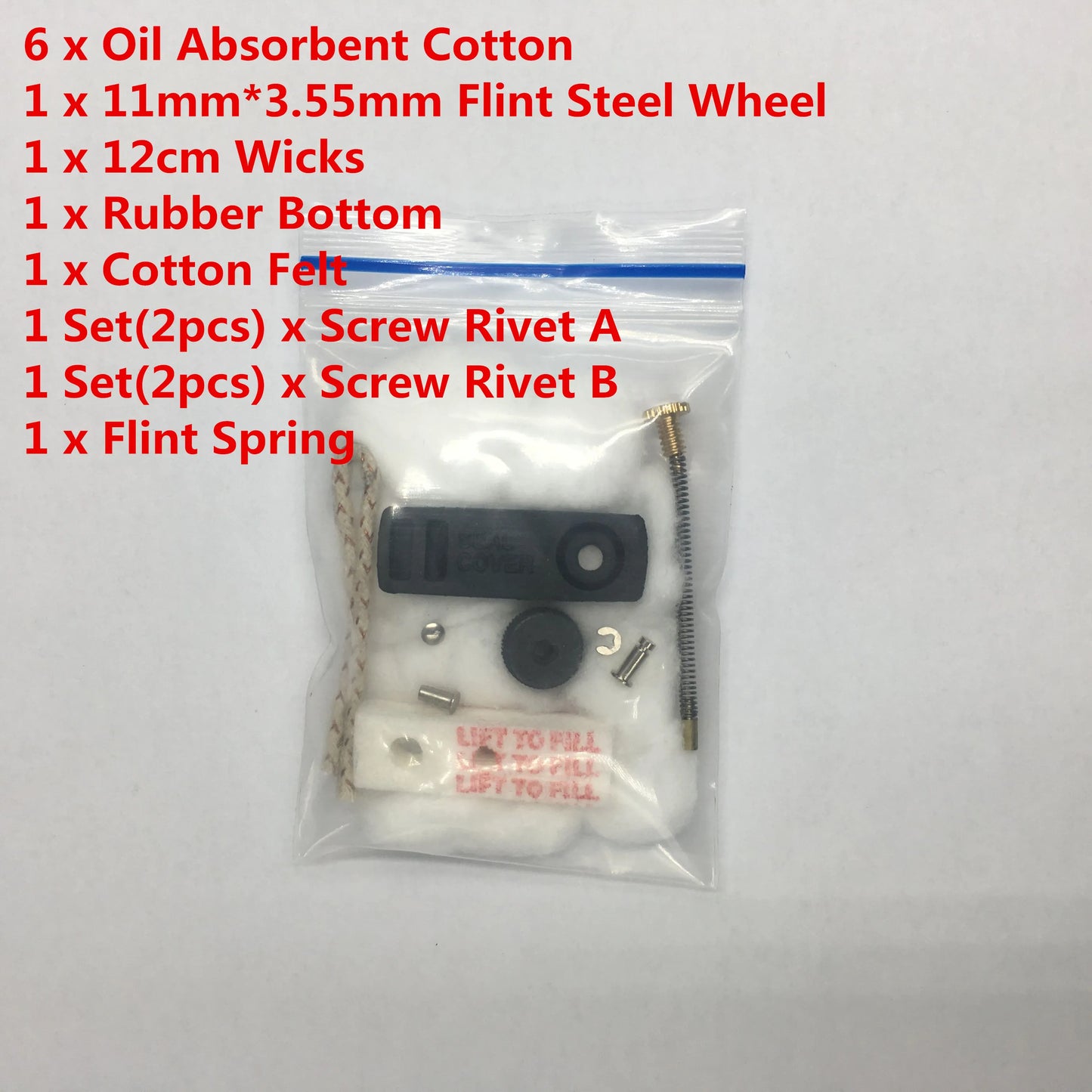 15Pcs/Set Complete Variety Universal Repair Replacement Wick Cotton Felt Steel Wheel Rivet Spring Kit for Zippo Kerosene Lighter