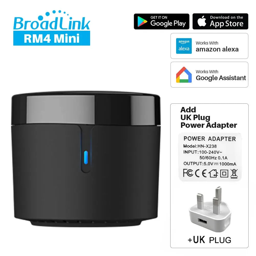 Broadlink RM4 Mini Smart Infrared Home Remote Control Aleax Voice Control Compatible with Google Home & & Alexa Smart Home HUB