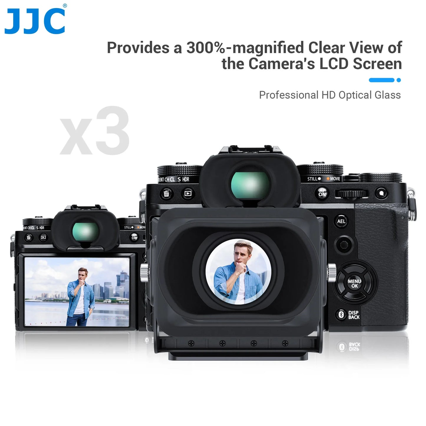 JJC 3X LCD Viewfinder Camera Extender Eyecup Eyepiece Collapsible Fit 3.0" Screen for Nikon Z30 Sony ZV-1 ZV-1F RX100 Canon G7X