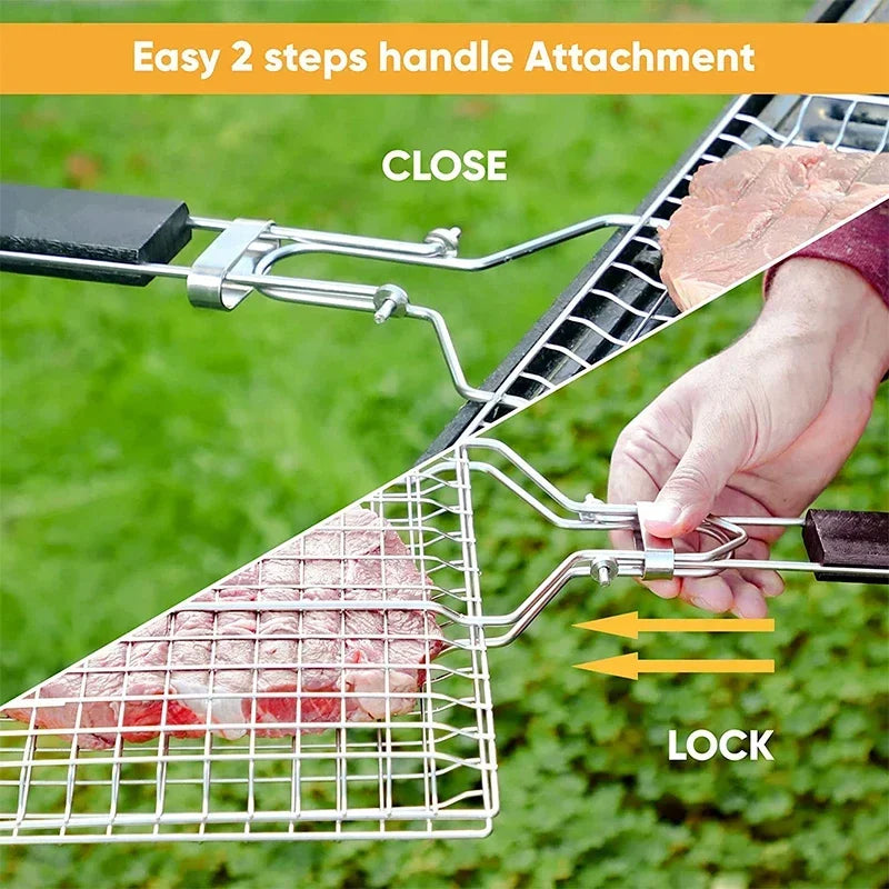 Foldable BBQ Basket Kamado Bbq Accessories Portable Dog Sling Water Gun Stainless Steel Removable Handle Steak Grill Barbecue