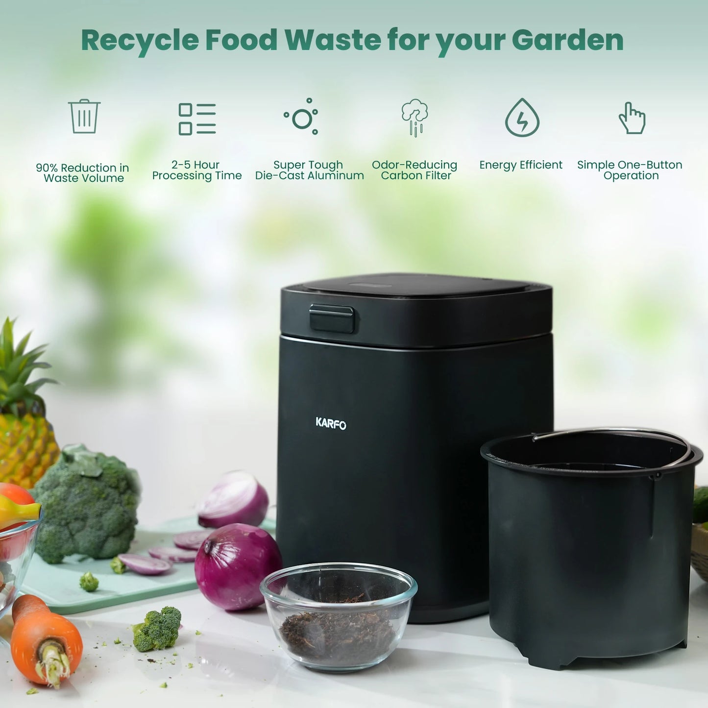 Ecostar S1 Smart Kitchen Waste Composter Eco-Friendly Electric Kitchen Compost Bin Sustainable Indoor Countertop Food Cycler