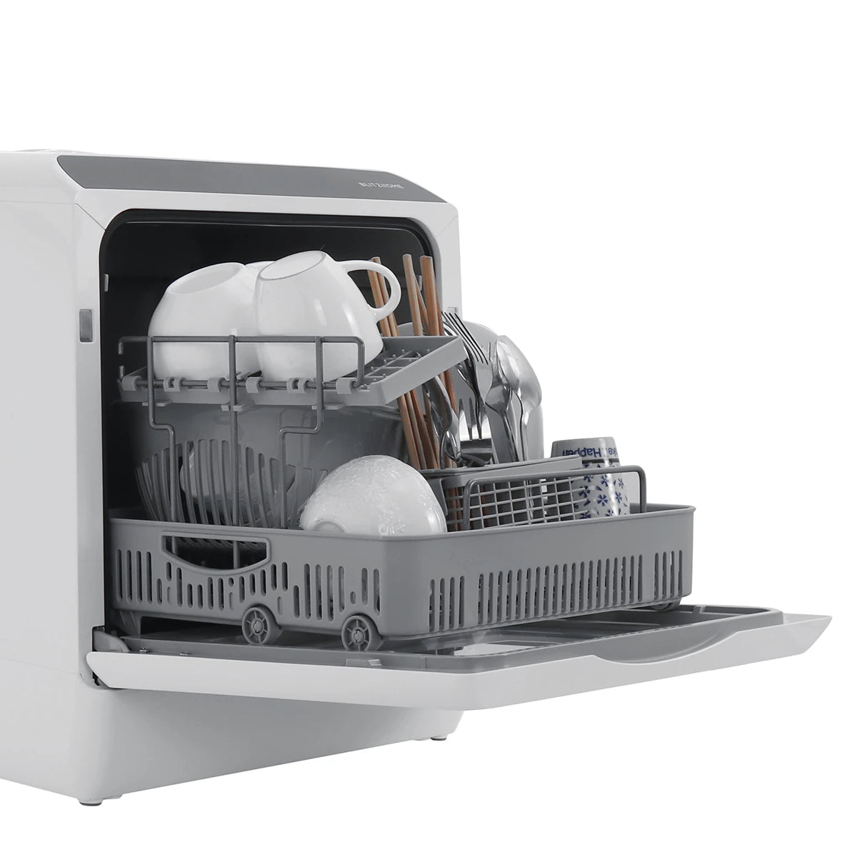 Blitzhome BH-CDW1 Smart Portable Countertop Dishwasher US Plug with APP Control, 4-6 Sets Big Capacity, Dual Water Inlet Modes, 360°Spraying, 75°High Temperature, Five Cleaning Modes, Drying Function