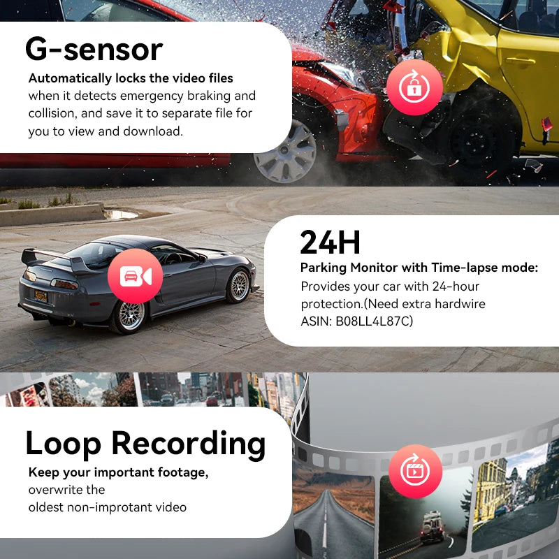Dash Cam Z50 Front and Rear 4K, Cam Car Camera with 2160P Front +1080P Rear, Built-In Wifi GPS, Dual Dash Camera for Cars