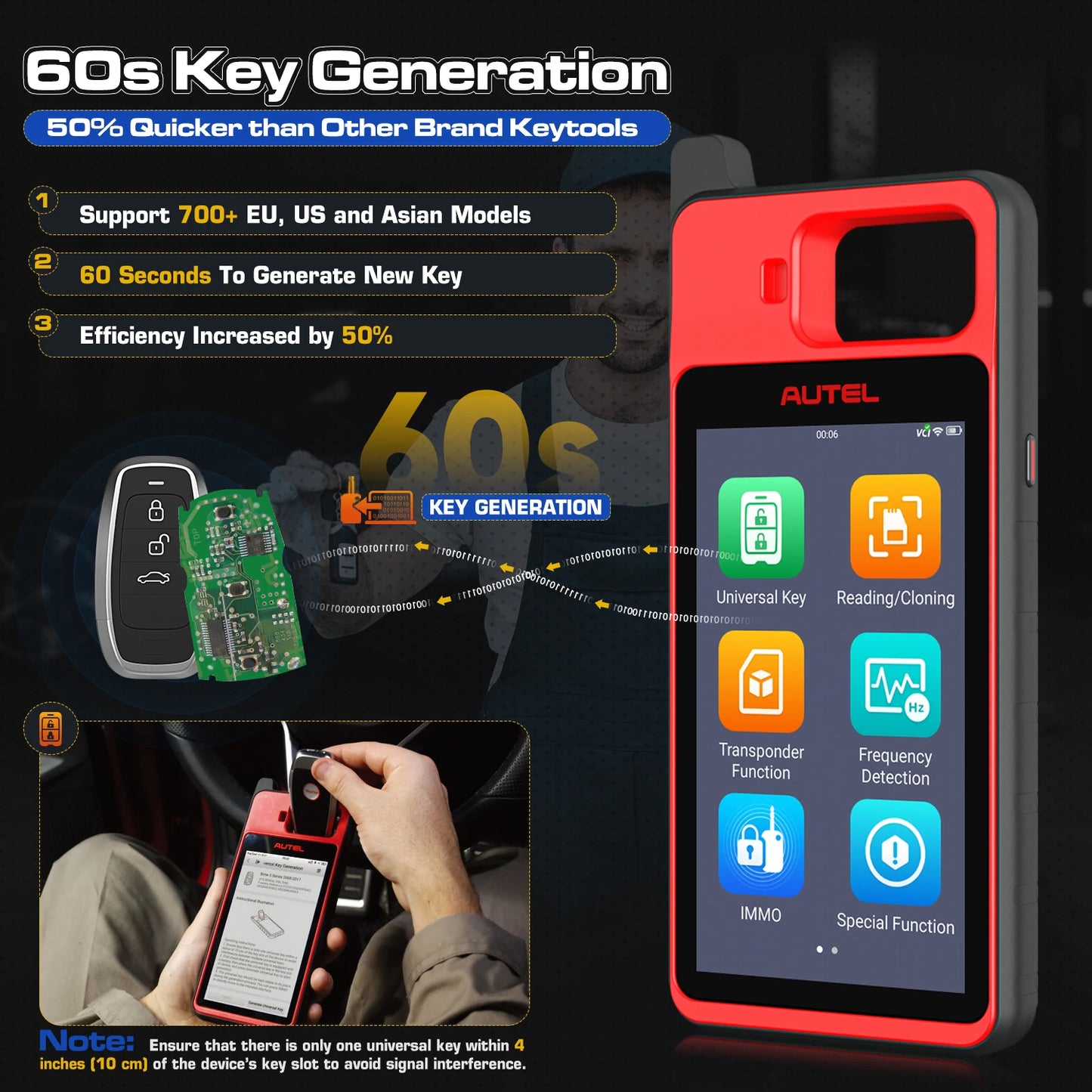 Autel Maxiim KM100 Key Fob Programmer Immobilizer Tool Key Creation IMMO Learning Chip Read Cloning Frequency