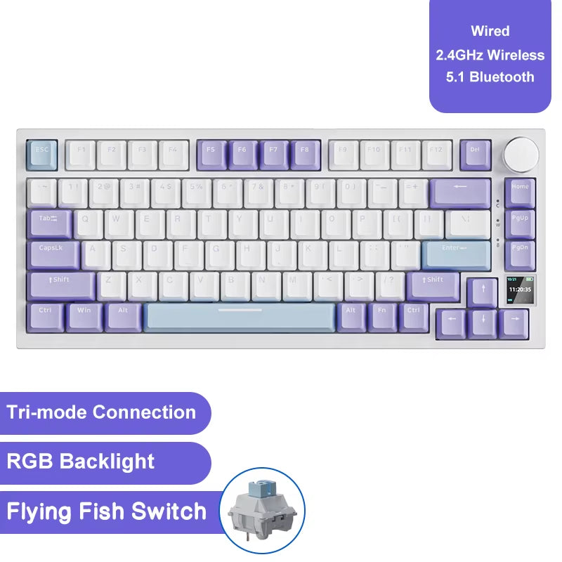 Ak820/Ak820Pro Gaming Mechanical Keyboard Bluetooth 5.1/Wireless/C-Wired Customized Keyboard with Knob Hot Swapping Gasket