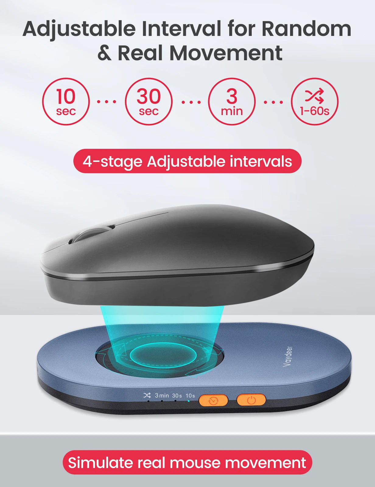 Undetectable Mouse Jiggler with Power Adapter and On/Off Switch Mouse Mover Simulator, Driver-Free Mouse Movement Simula