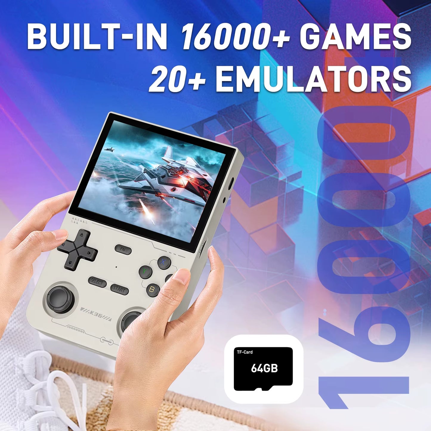 Open Source K36 Retro Handheld Video Game Console 16000 Games Emulator for PS1/PSP/DC/N64/SS 500Nit 3.5 Inch IPS Screen
