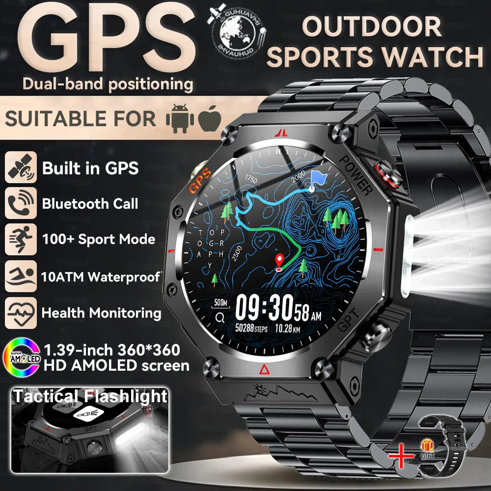 2025 NEW GPS Outdoor Military Sports Watch TR-3 Compass Altimeter Barometric 10ATM Waterproof HD Bluetooth Call Smart Watch