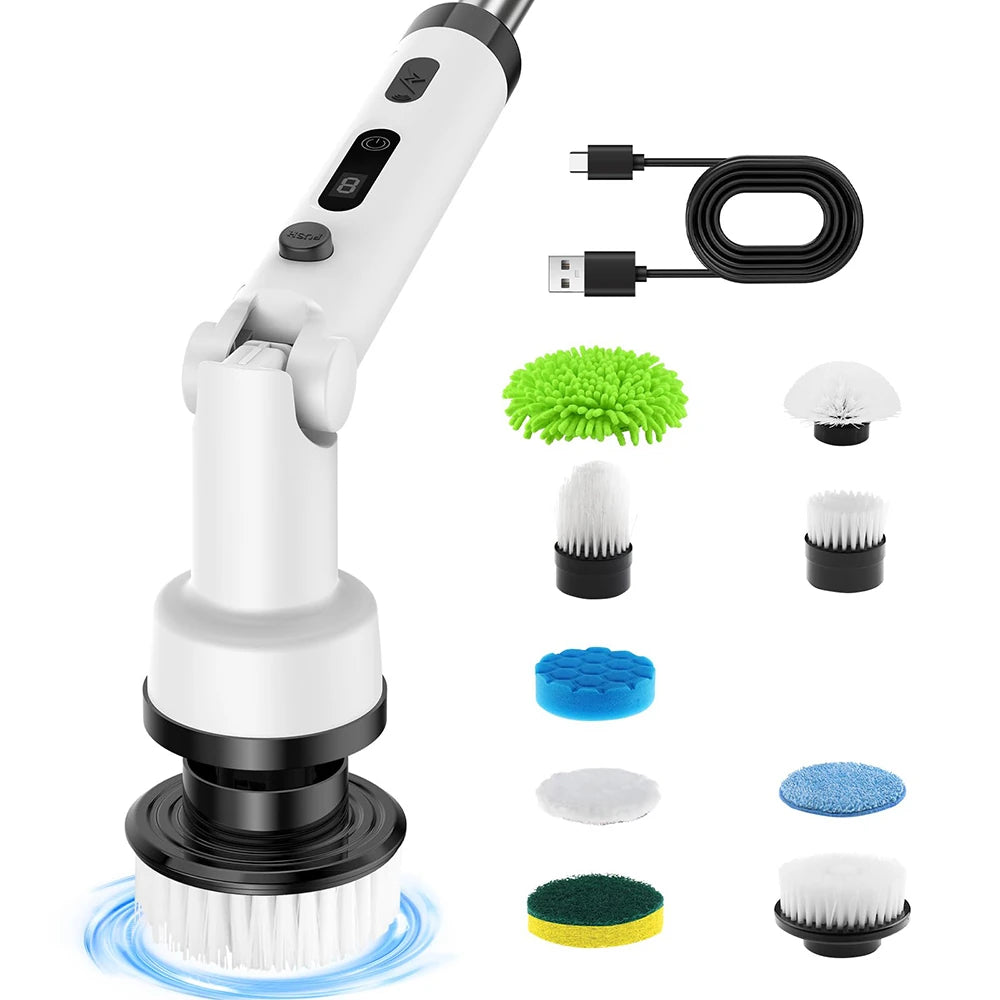 Novulife Cordless Electric Spin Scrubber with 9 Replacement Head Dual Speed Electric Brush for Cleaning Power Bathroom Scrubber for Bathtub Tile Floor