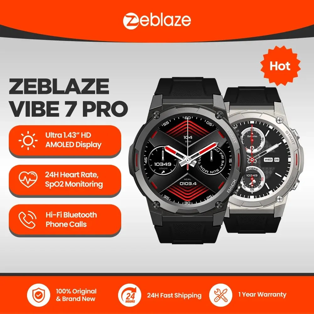 VIBE 7 PRO Voice Calling Smart Watch 1.43 Inch AMOLED Display Hi Fi Phone Calls Toughness Sports Smartwatch for Men
