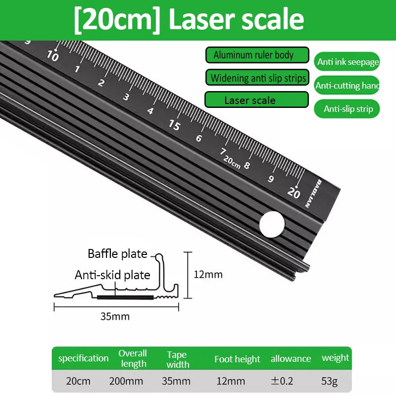 20/30/45Cm Multifunctional High Precision Aluminum Alloy Straight Ruler anti Cutting Hands Marking Ruler for Drawing Measuring