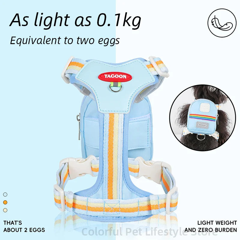 Adjustable No-Pull Dog Harness with Backpack Leash Set - Lightweight Mesh Vest for Small to Medium Dogs