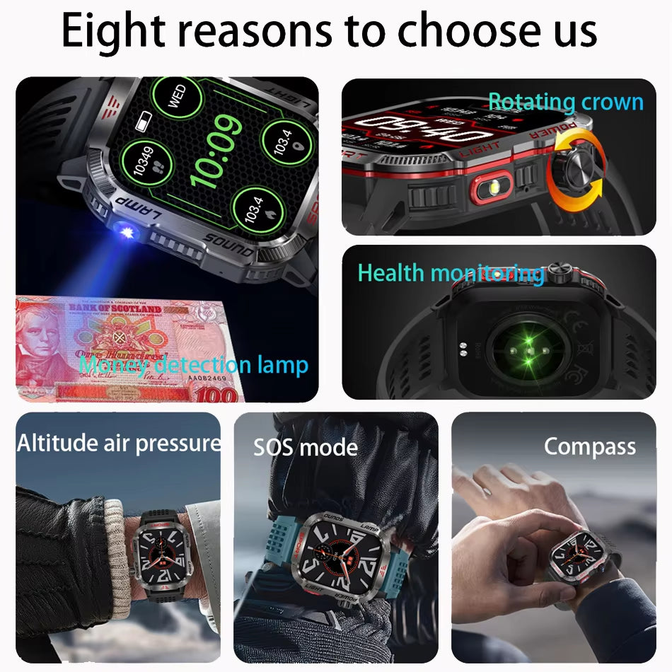 Military GPS Smart Watch Men Flashlight Compass Waterproof Outdoor Sport Tracker Bluetooth Call Smartwatch