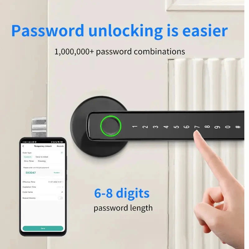Smart Fingerprint Lock Financial Level Electronic Indoor Lock Password/Key/Tuya App/Bluetooth Unlock Bathroom Bedroom