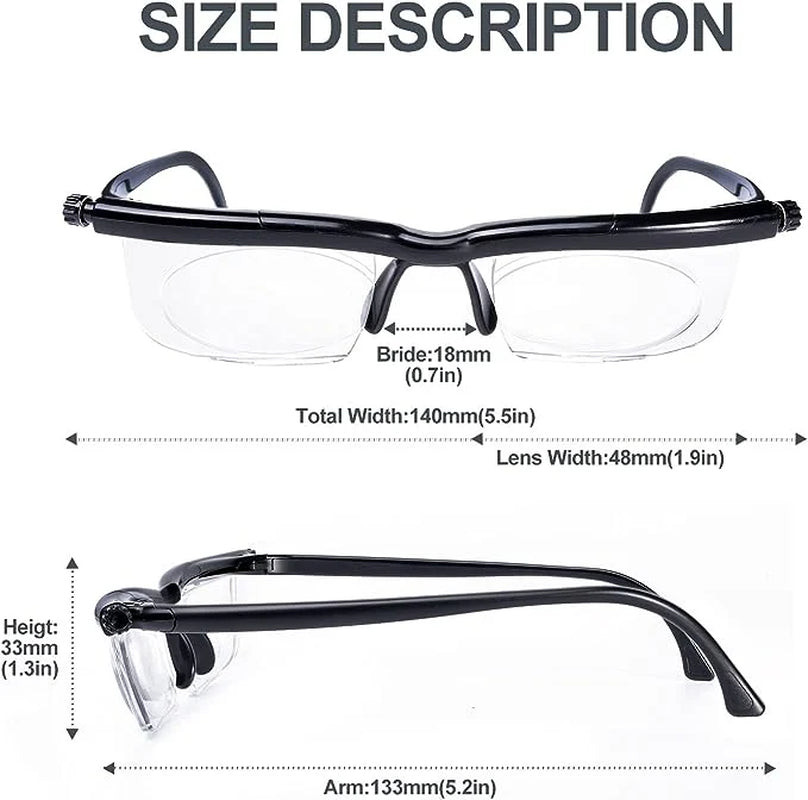 Dial Adjustable Glasses Variable Focus for Reading Distance Vision Eyeglasses US