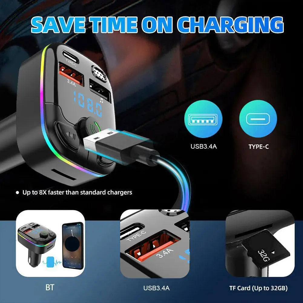 Car MP3 Player Fm Transmitter Wireless Bluetooth 5.0 Noise Reduction Audio Receiver Car Kit Handfree Dual Usb Car