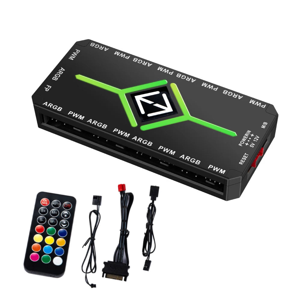 1 to 9 3 in 1 4 Pin PWM Magnetic Suction Hub SATA Power Supply PWM ARGB Fan Hub PWM & ARGB Hub Splitter for Computer PC Case Fan