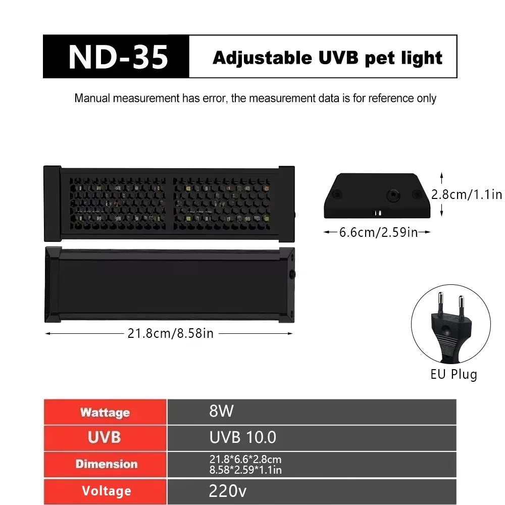UVA+UVB Reptile Lamp Full Spectrum LED Light Lizard Supplies Turtle Sunbathe Heat Lamp Amphibians Supplement Calcium Light 4-12W