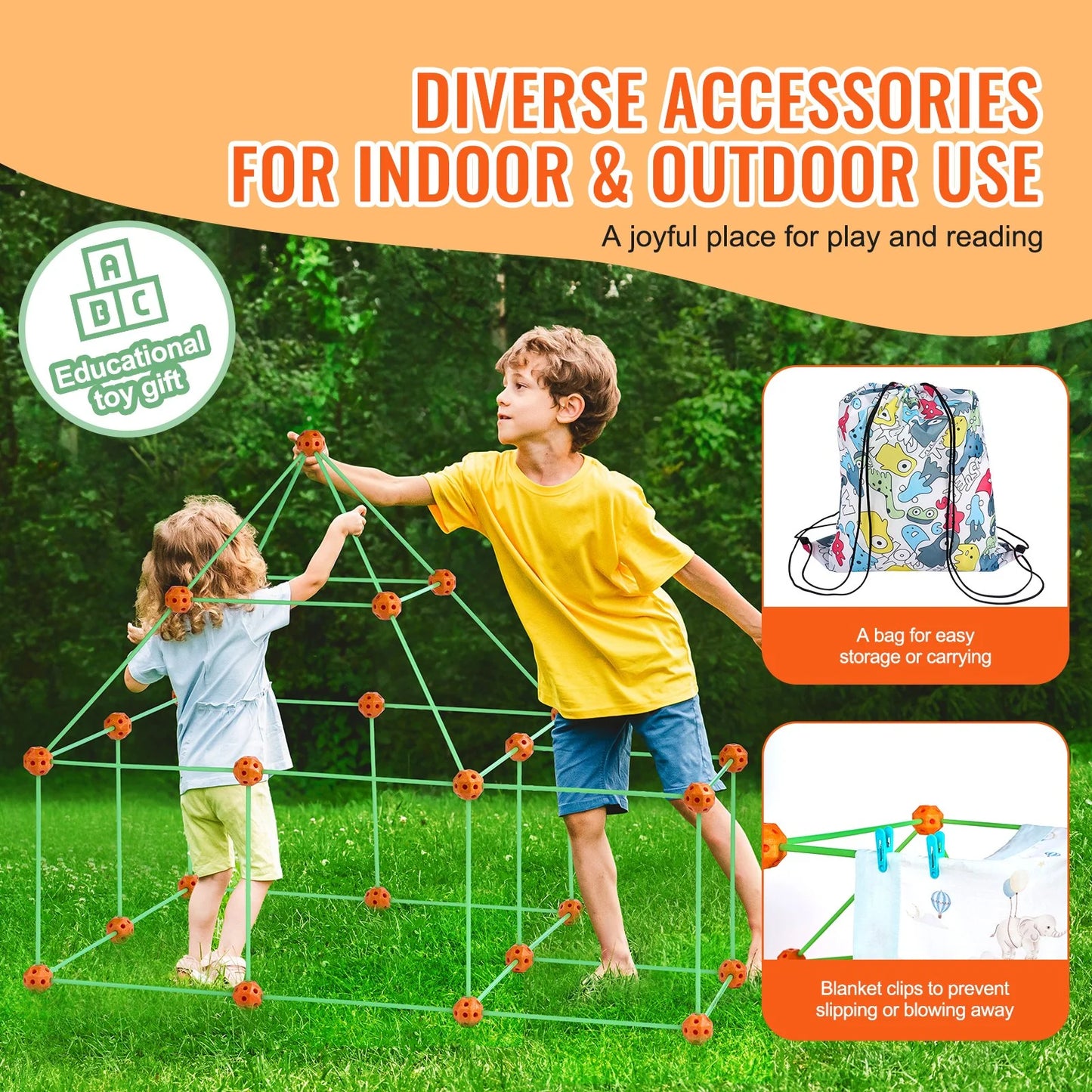 Tent Fort Building Kit for Kids Glow in the Dark STEM Construction Toy 85P