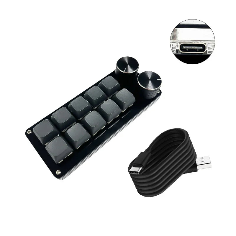 Programming Macro Custom 2 Knob Bluetooth Keyboard RGB 12 Key Copy Paste Mini Button Gaming Keypad Mechanical Hotswap Macropad