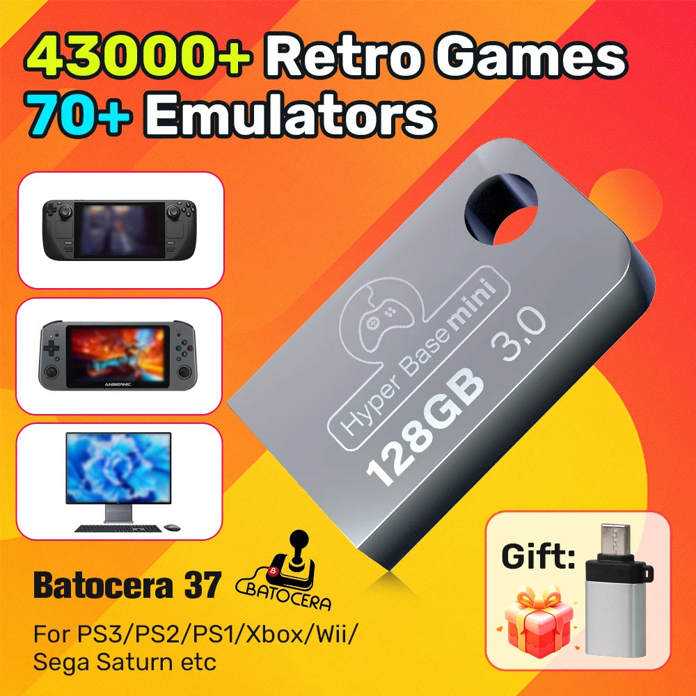 Gaming Stick with 43000+ Games for Xbox/Ps3/Ps2/Ps1/Saturn/Nds/N64/Dc Retro Game Consoles Plug&Play for Steamdeck/Win Pc&Laptop
