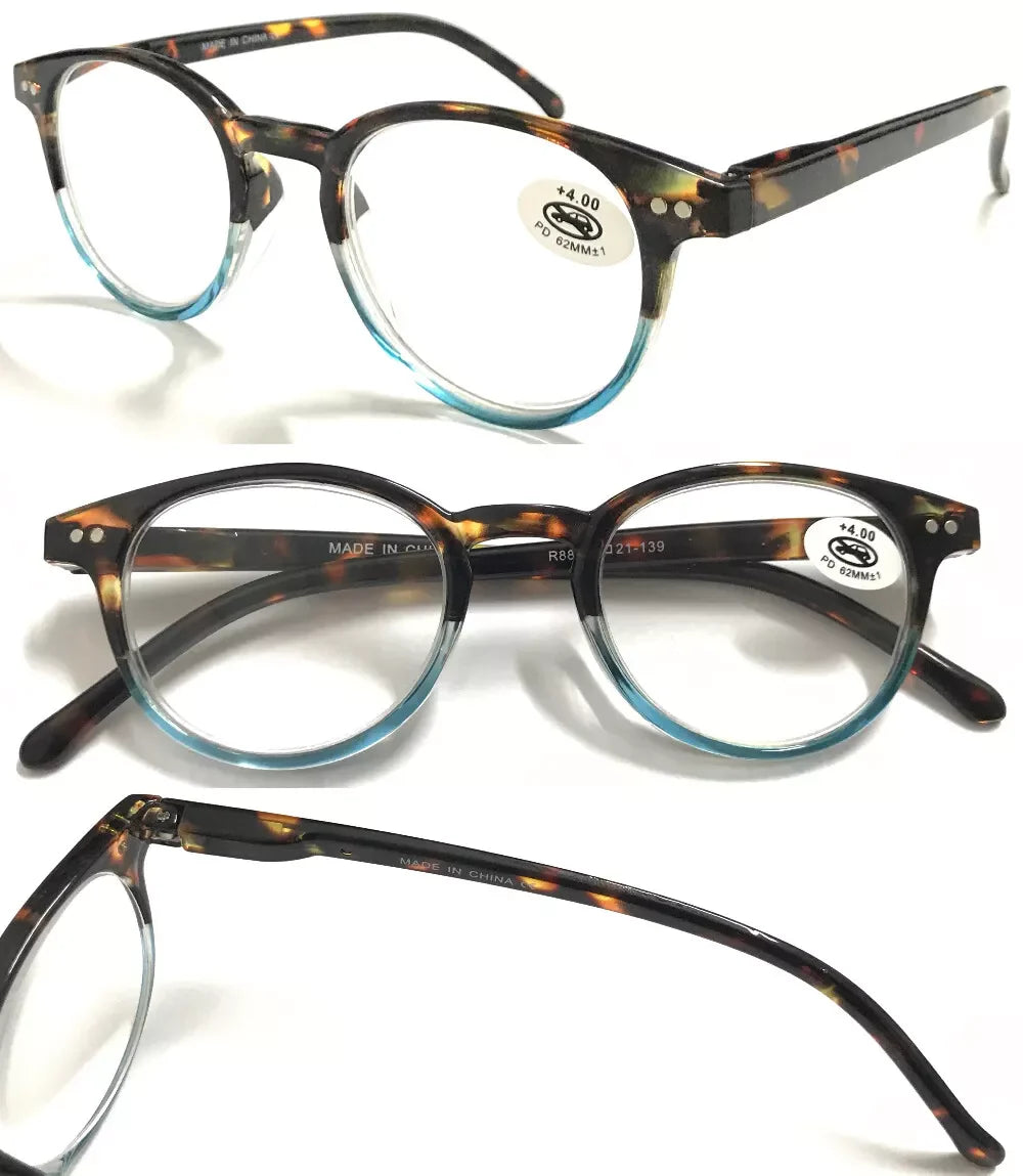 4 Pairs Mens Women Spring Hinge round Horn Power Oval Reading Reader Glasses 1-4
