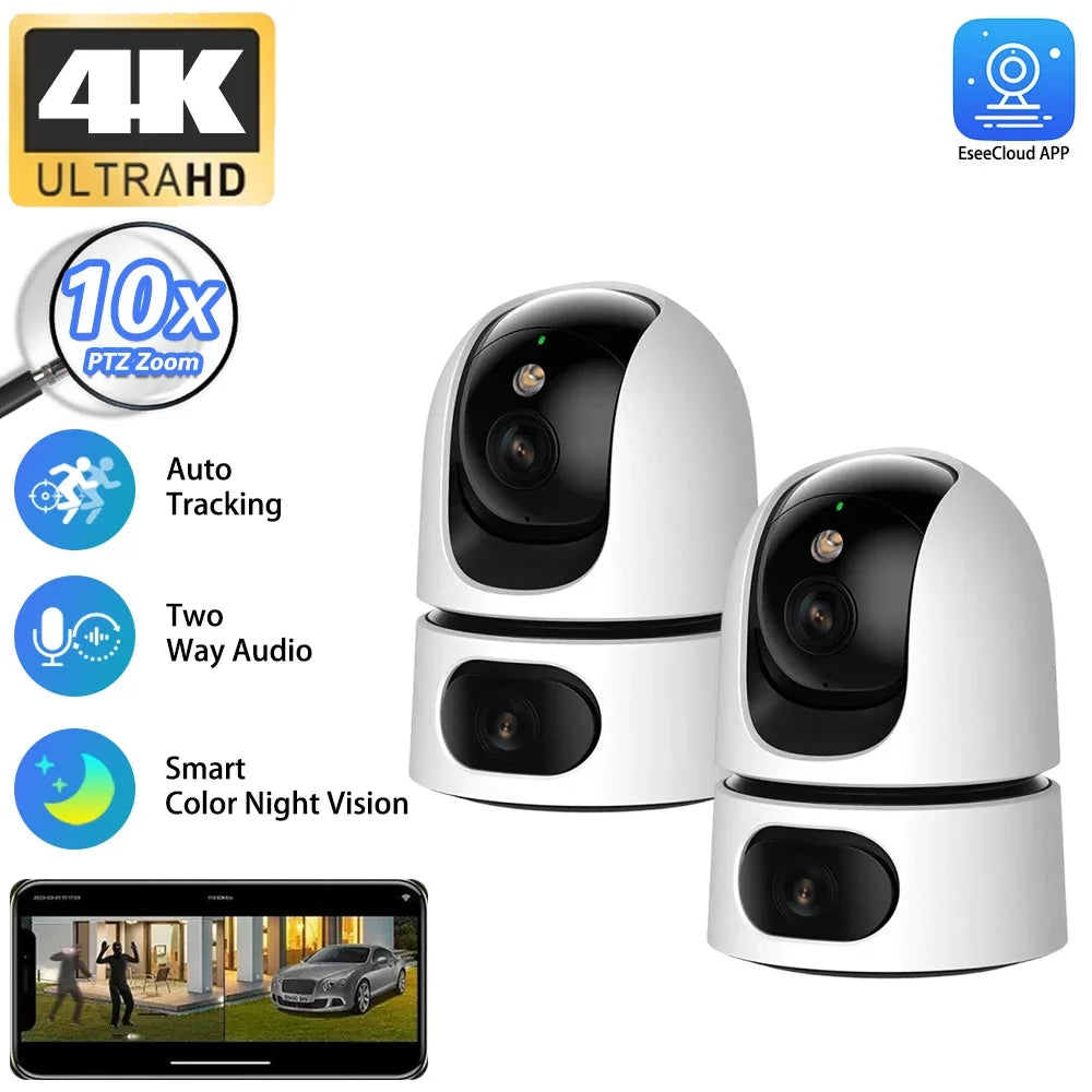 Dual Lens Home Indoor CCTV Surveillance 10X Zoom 4K 8MP Wifi PTZ IP Camera Auto Tracking Security Protection Baby Monitor