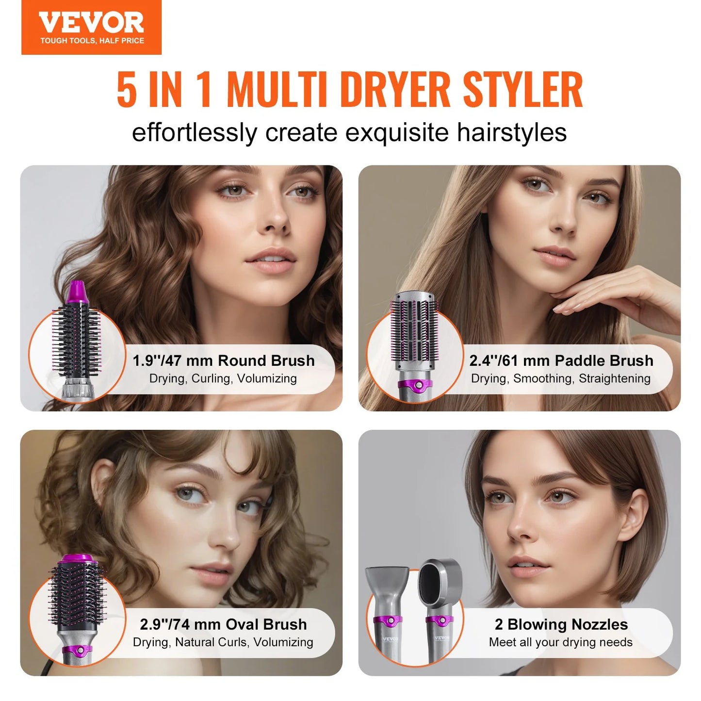 Hair Dryer Brush 5-In-1 Hot Hair Styler Upgraded Negative Ion for Curling