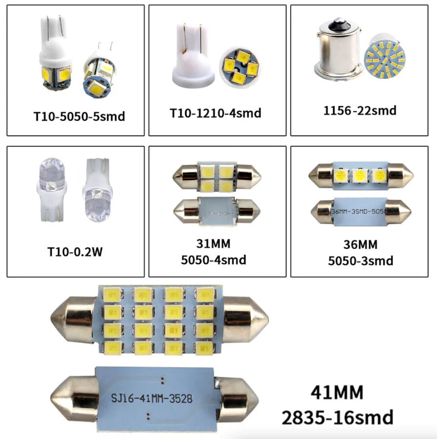 28Pcs Car Interior White Combo LED Map Dome Door Trunk License Plate Light Bulbs