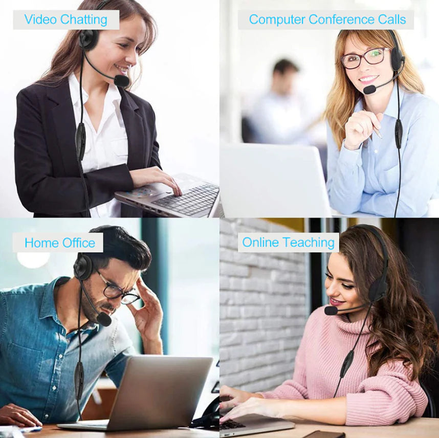 USB Headset Headphone with Microphone Noise Cancelling for PC Computer Call Chat