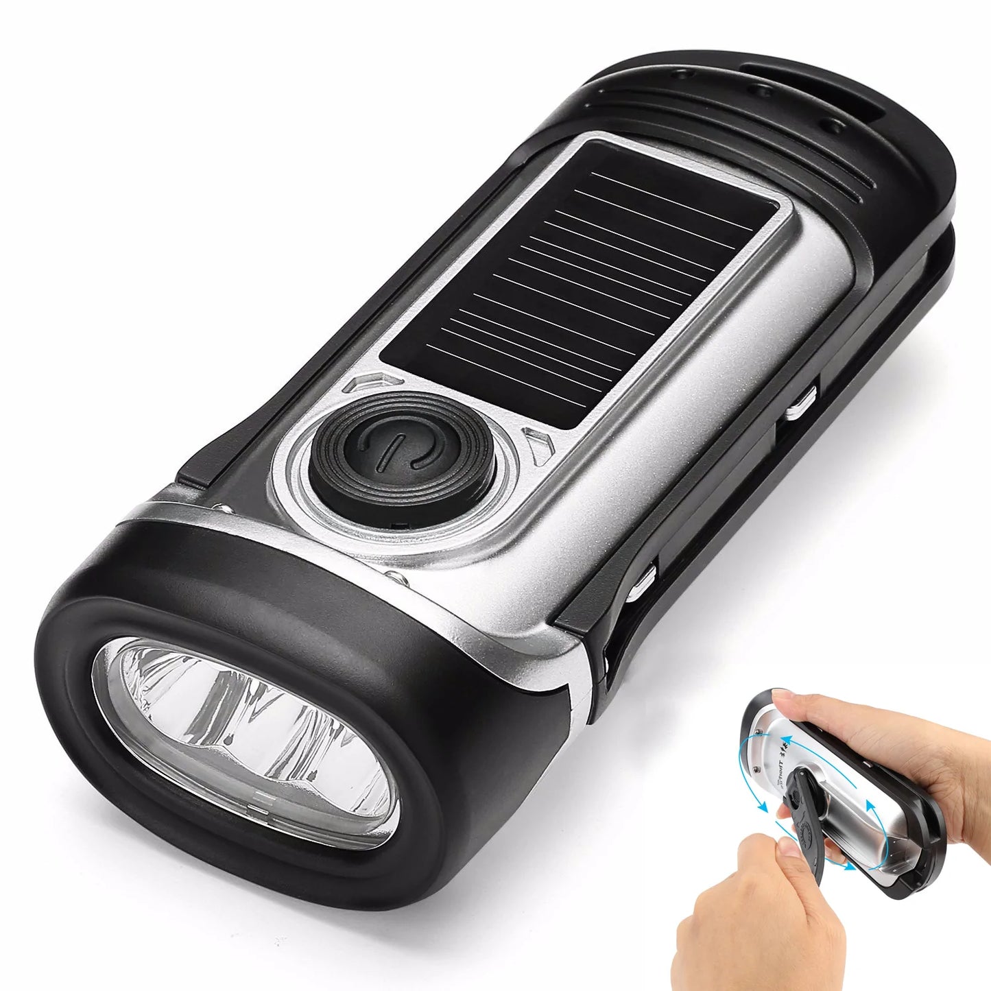 THORFIRE Hand Cranking Solar Powered Flashlight IPX6 Waterproof LED Flashlights Emergency Lights Dynamo Torch Ideal for Camping Outdoor Climbing Backpack Hiking
