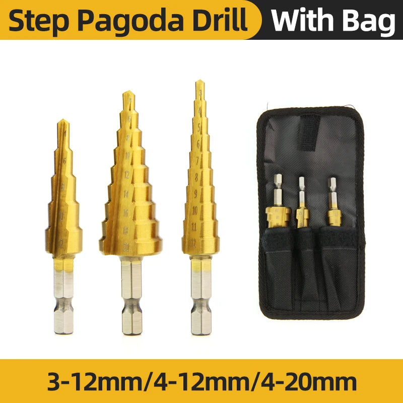 HSS Titanium Step Drill Bit High Speed Stepped Drill Set Saw Drill Tools Conical Stage Drill for Metal Wood 4-12 4-20 4-32Mm