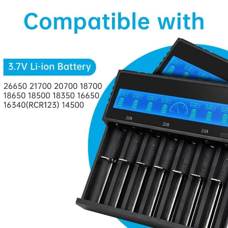 8-Slot with LCD Screen Display Intellegent Rechargeable Li-Ion Battery Charger Universal Flashlight RC Toys Home Tools Battery Charger 4 Slots for Li-Ion 18650 21700 26650 AA AAA Batteries Cell
