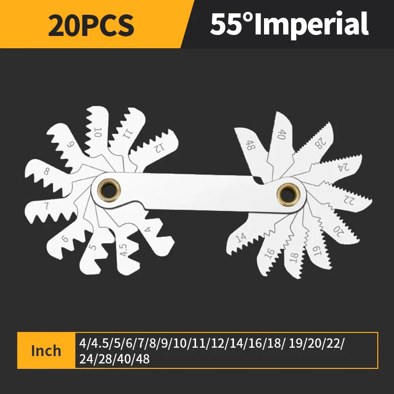 55/60 Degree Thread Plug Gauge Metric Imperial Gear Tooth Screw Pitch Gauges Carbon Steel Measuring Tool Tap Thread Measurement