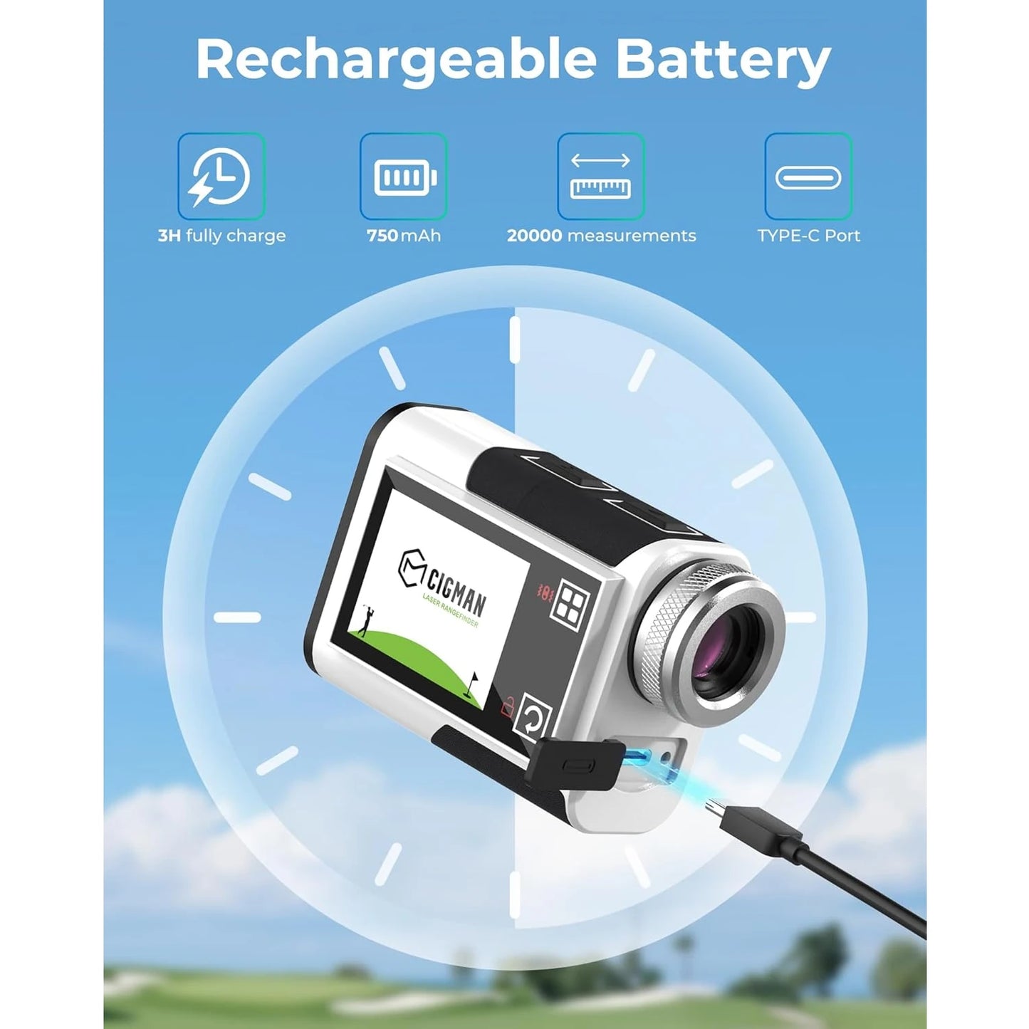 CIGMAN Golf Rangefinder 1312 Yards Slope Compensation 2.4 Inch Touchscreen 6X Magnification Flag Lock Vibration Rechargeable USB-C Golf Accessories IP54 Water Resistant