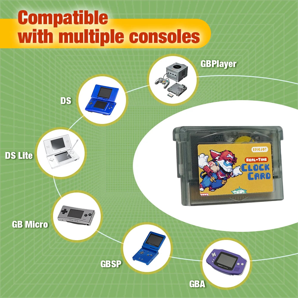 Rewritable GBA Flash Cart - 32MB Storage, 1Mb Flash, Solar + RTC Functionality, Compatible with GBA/DS Series