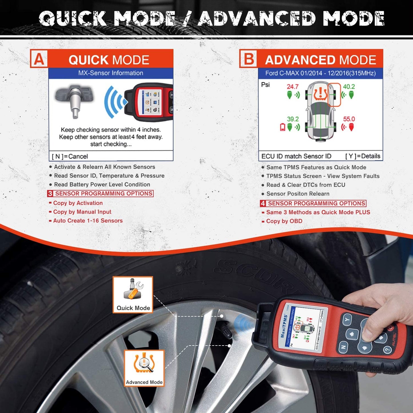 l Maxitpms TS508WF TPMS Tool Sensor Progarmming/ Relearn/ Activate TPMS Reset Read/Clear TPMS Dtcs
