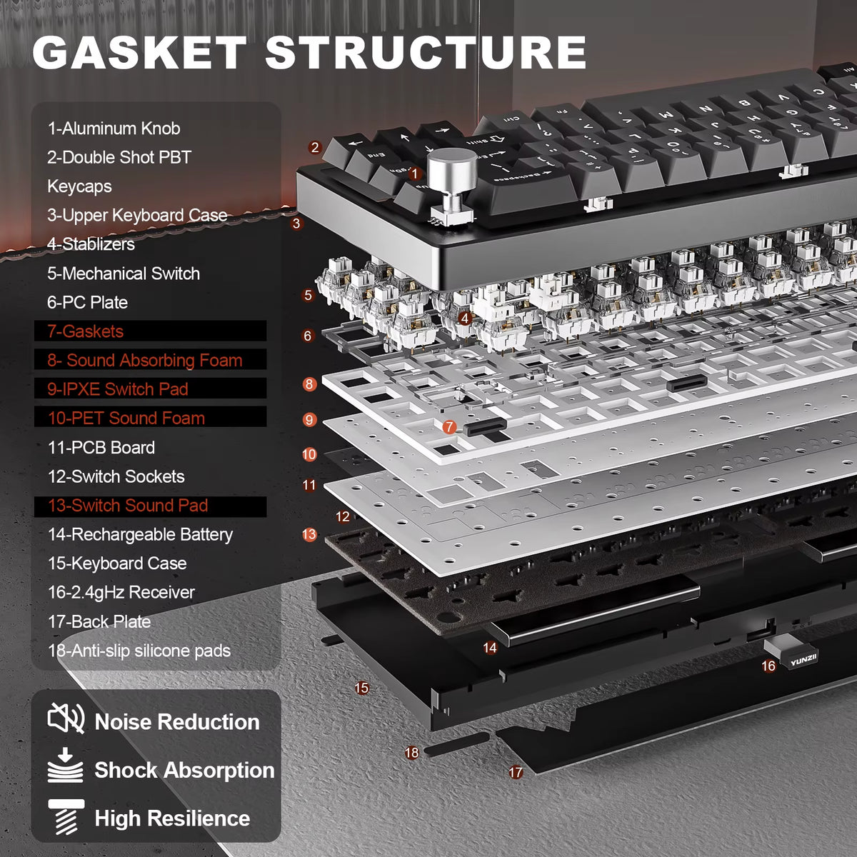 YUNZII AL68 Silver Wireless Custom Mechanical Keyboard, QMK/VIA Aluminum Keyboard, Hot Swap Gasket Gaming Keyboard with Knob