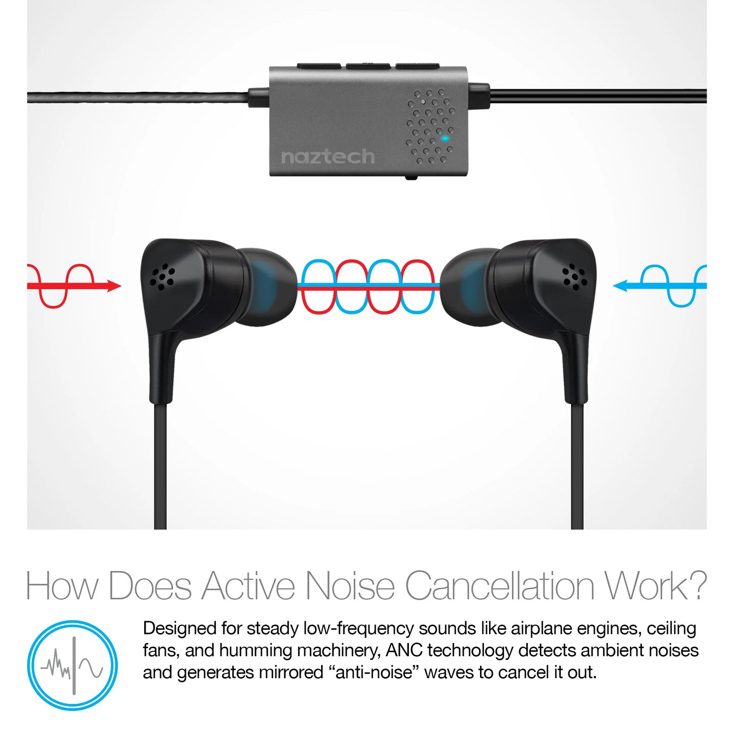 Naztech X1ANC Active Noise Cancelling Earphones 3.5Mm Black (14509-HYP)
