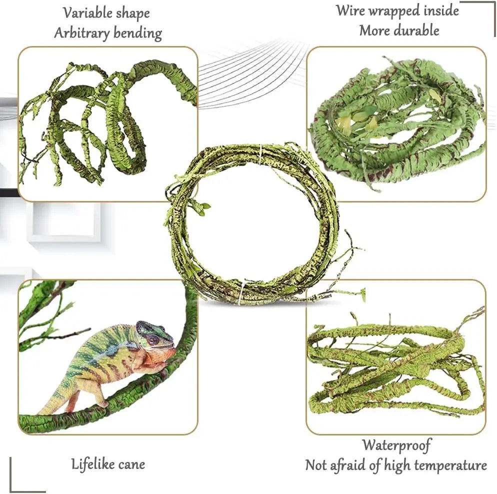 Flexible Plastic Leaves Hanging for Reptile Plants,Bendable Jungle Climbing Vine,Pet Terrarium Decor,Bearded Lizard Gecko Frog