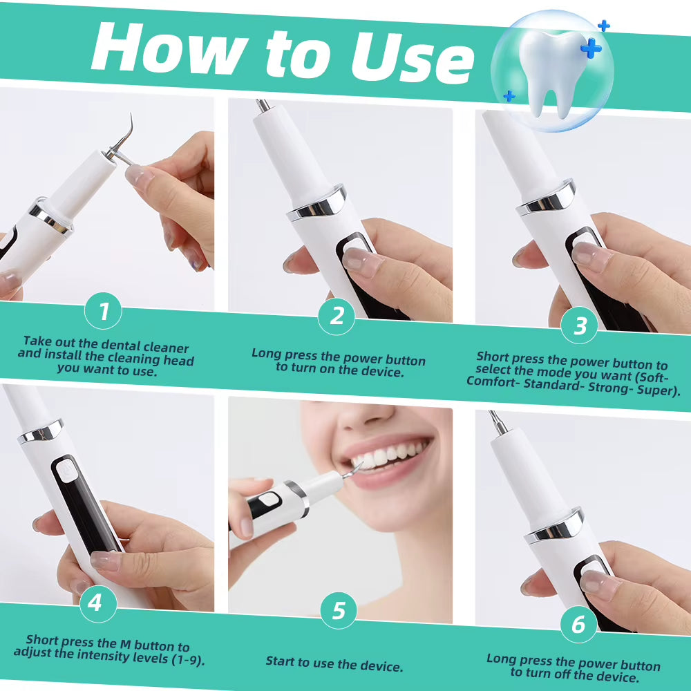 Ultrasonic Dental Scaler with LED Light - 5 Modes Tartar Removal Tool for Home Oral Care