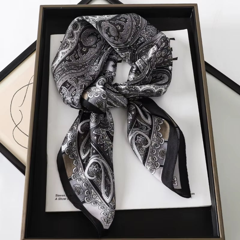 2025 New Fashion 70X70Cmprinted Women'S Scarf Pashmina Silk Scarf Square Shawl Decorative Headband Neck Luxury Design Bandana