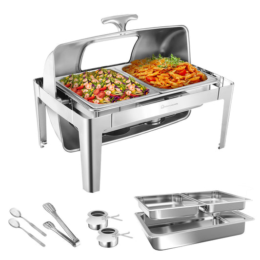 Stainless Steel Rectangular Chafing Dish Buffet Set with Glass Lid and Fuel Holder